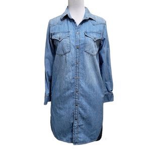 Diesel Womens S De Blanche‎ Medium Wash Chambray Denim Jean Shirttail Dress